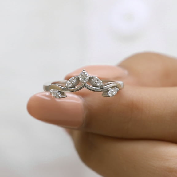 JEWELEGANT Round Cut Moissanite Wedding Ring, Tiara Design Stackable Matching Band for Women