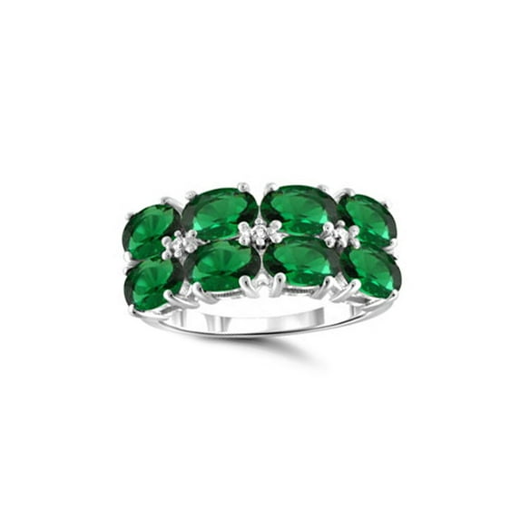 JEWELEXCESS 2 3/4 Carat T.G.W. Created Emerald and Created White Sapphire Sterling Silver Ring