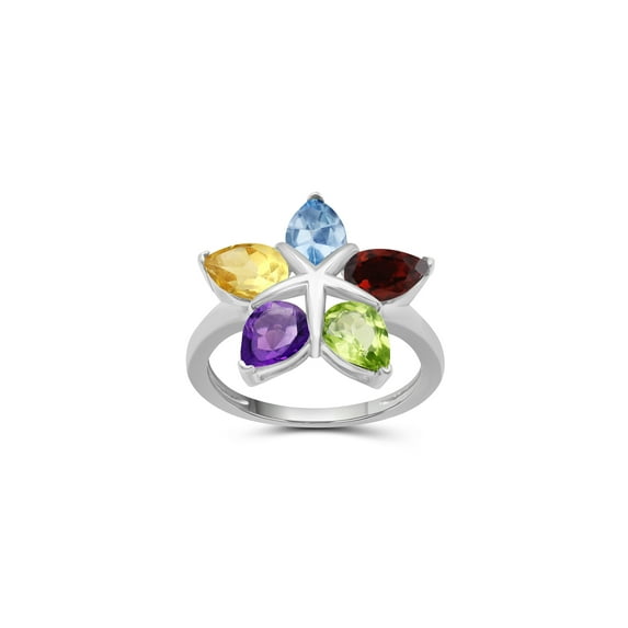 JEWELEXCESS 3/4 Carat T.G.W. Multi Color Gemstone Sterling Silver Flower Ring