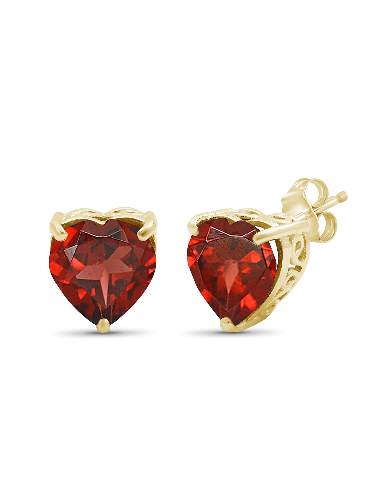 JEWELEXCESS 3.40 CTW Genuine Garnet Heart Earrings in 14K Gold over Silver
