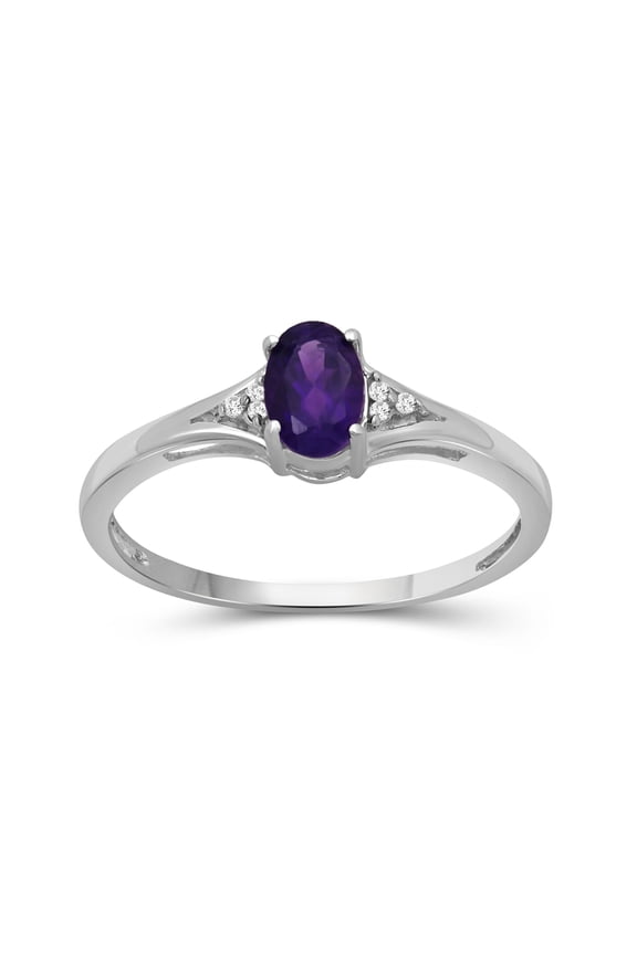 Assorted Gemstone Ring Birthstone Jewelry – Sterling Silver Ring Jewelry with White Diamond Accent – Gemstone Rings with Hypoallergenic Silver Band