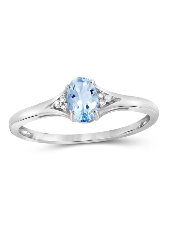 Assorted Gemstone Ring Birthstone Jewelry – Sterling Silver Ring Jewelry with White Diamond Accent – Gemstone Rings with Hypoallergenic Silver Band