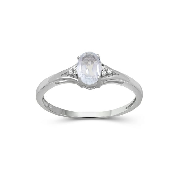 JEWELEXCESS Assorted Gemstone Ring Birthstone Jewelry – Sterling Silver Ring Jewelry with White Diamond Accent – Gemstone Rings with Hypoallergenic Silver Band