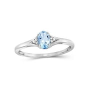 JEWELEXCESS Assorted Gemstone Ring Birthstone Jewelry – Sterling Silver Ring Jewelry with White Diamond Accent – Gemstone Rings with Hypoallergenic Silver Band