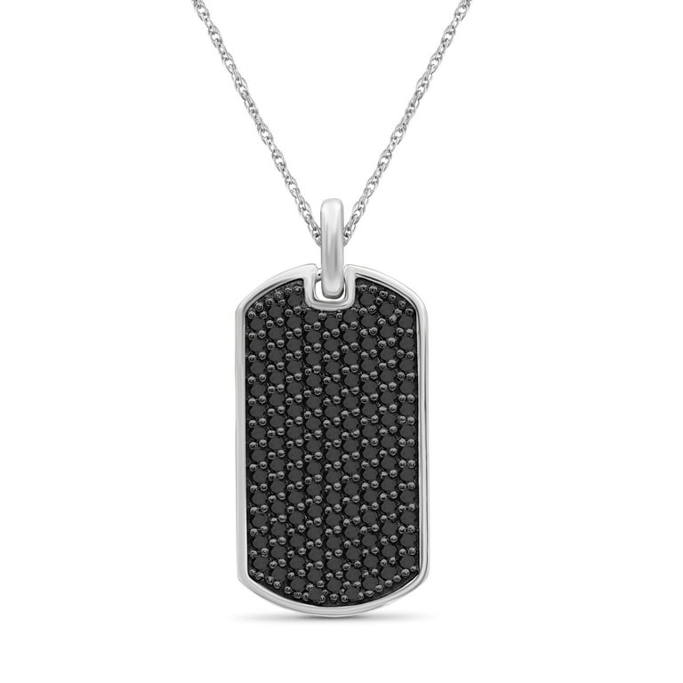 Jewelexcess Dog Tag Necklaces for Women Sterling Silver Necklace 1 CTW Black Diamond Necklace .925 Silver Chain Necklace Pendant Black Diamond