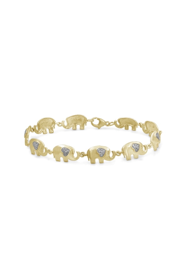 Elephant Bracelet Sterling Silver Bracelet – Genuine White Diamond Bracelet –14k Gold-Plated Silver Jewelry for Women