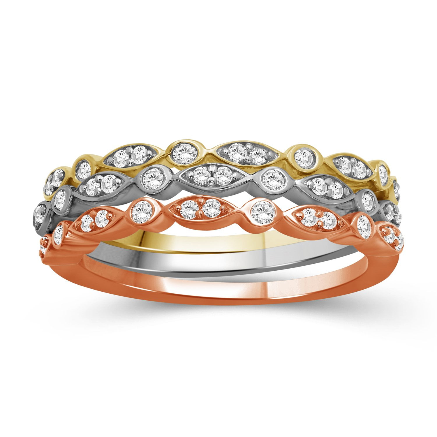 Tri-tone 3 Band Necklace Sterling Silver, Rose and Yellow Gold-plated Tri-tone 3 Band Necklace Sterling Silver, Rose and Yellow Gold-plated