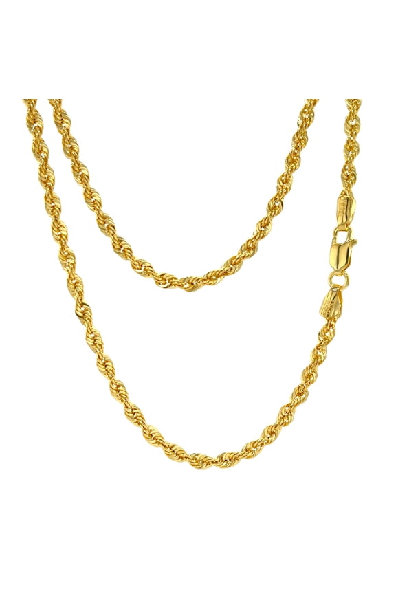 10K Real Gold Rope Chain Necklace - 2.6mm Diamond Cut Twist Link Chain For Men - Dainty Gold Pendant Necklace For Women 24"