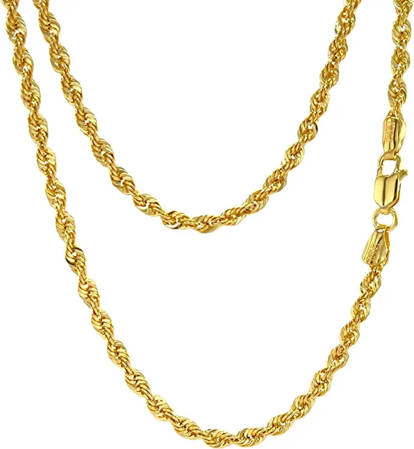 JEWELHEART 10K Real Gold Rope Chain Necklace Diamond Cut