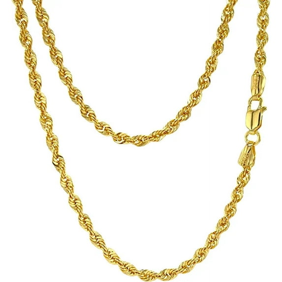 JEWELHEART 10K Real Gold Rope Chain Necklace - 3.1mm Diamond Cut Twist Link Chain - Dainty Gold Pendant Necklace For Men and Women 16"