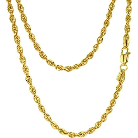 JEWELHEART 10K Real Gold Rope Chain Necklace - 3.1mm Diamond Cut Twist Link Chain - Dainty Gold Pendant Necklace For Men and Women 24"