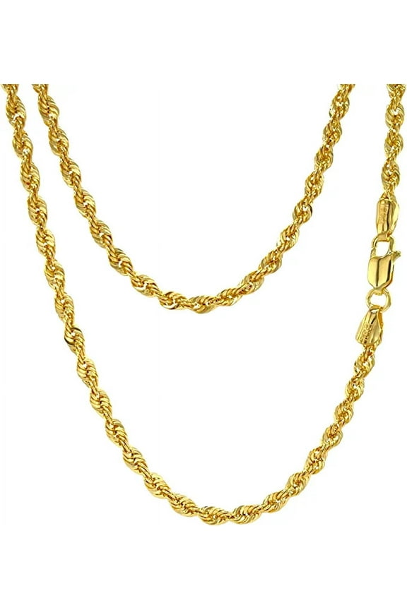 10K Real Gold Rope Chain Necklace - 3.1mm Diamond Cut Twist Link Chain - Dainty Gold Pendant Necklace For Men and Women 24"