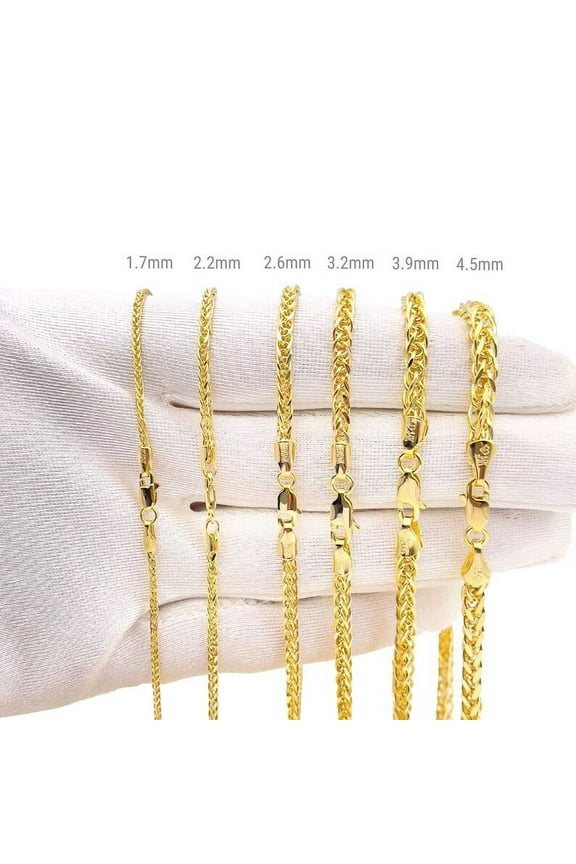 10K Real Gold Square Wheat Spiga Chain 1.7mm 2.2mm 2.6mm 3.2mm Diamond Cut Braided Foxtail Necklace For Men Women