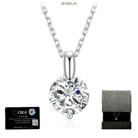 Halo White Moissanite Pendant Necklace 1 Carat 925 Sterling and 18k, White Gold-Plated, 18 in, C-Chain