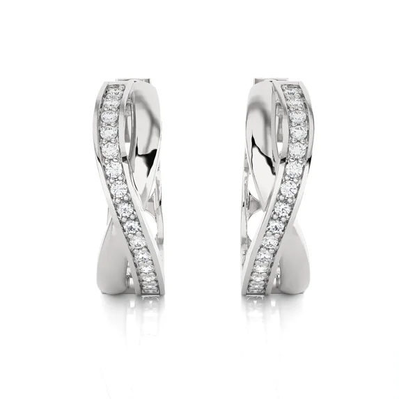 JEWELIX Moissanite Hoop Click Top Mobius Earrings 18K White Gold Plated 925 Sterling Silver, gift for her and mom