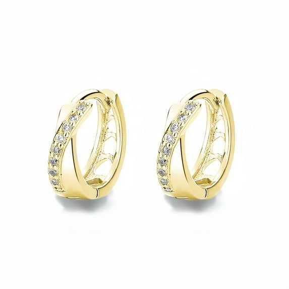 JEWELIX Moissanite Hoop Click Top Mobius Earrings 18K Yellow Gold Plated 925 Sterling Silver, gift for her and mom
