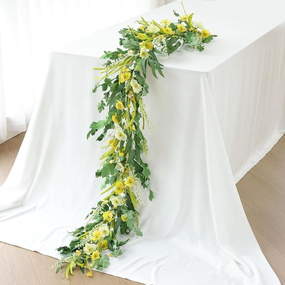 JEWELO Artificial Flower Garlands, 6FT Fake Wildflower Floral Garland, Hanging Vines Flowers Decorations for Mantle Table Centerpieces Room Wall Fireplace Wedding Fall Decors