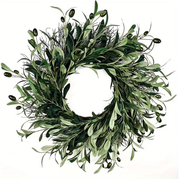 JEWELO Artificial Olive Leaf Christmas Wreath, Green Olive Christma Wreaths, with Olive Leaves Greenery for Home Wall Window Christmas Festival Wedding Decor (45cm/18in)