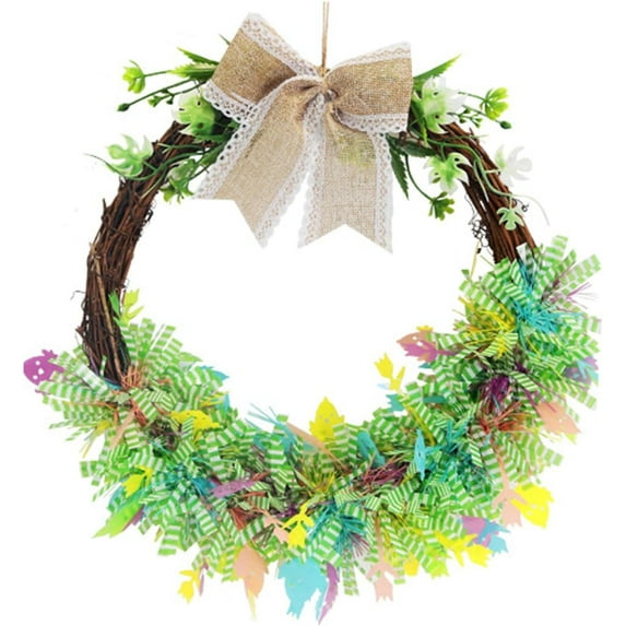 JEWELO Easter Colorful Confetti Wreath Artificial Hanging Spring Wreath with Bow for Front Door Home Window Wall Indoor Outdoor Decoration (Light Green)