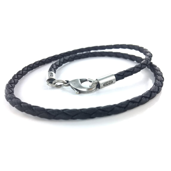 JEWELRY - 22 BLACK BRAIDED PVC LEATHER NECKLACE - Thick Width - 4mm (0.16 inch) - Lobster Clasp