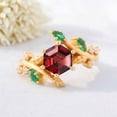 thumbnail image 1 of JEWELRYTREASURE 1.5 ct / 6 mm Hexagon Garnet Ring Emerald Diamond Twig Leaf Jewelry Art Deco Wedding Ring January Birthstone Anniversary Gift for Her, 1 of 8