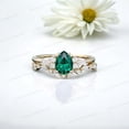 thumbnail image 1 of JEWELRYTREASURE 925 Sterling Silver Ring Set Pear Cut Emerald Wedding Ring Set Cluster CZ Diamond Bridesmaid Jewelry 7x5 mm / 1 Ct Valentine's Day Gift for Wife, 1 of 4