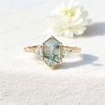 thumbnail image 1 of JEWELRYTREASURE 9x7 mm / 1 Ct Hexagon Shape Moss Agate Ring Yellow Gold Plated Engagement Ring Statement Promise Jewelry CZ Diamond Anniversary Ring Gift for Women, 1 of 5