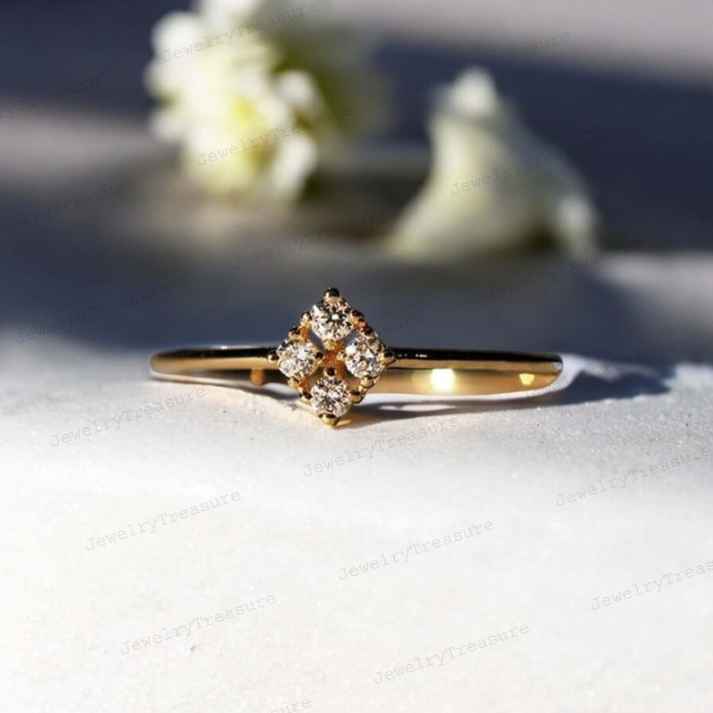 JEWELRYTREASURE CZ Engagement Ring Yellow Gold Plated Ring Dainty ...