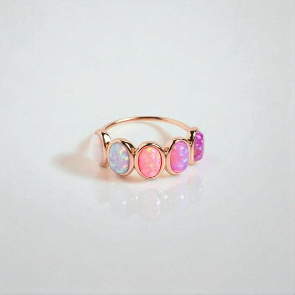 JEWELSBYASAILOR Oval Cut Pink Opal Wedding Band Women Matching Promise Band Rose Gold Customized Jewelry