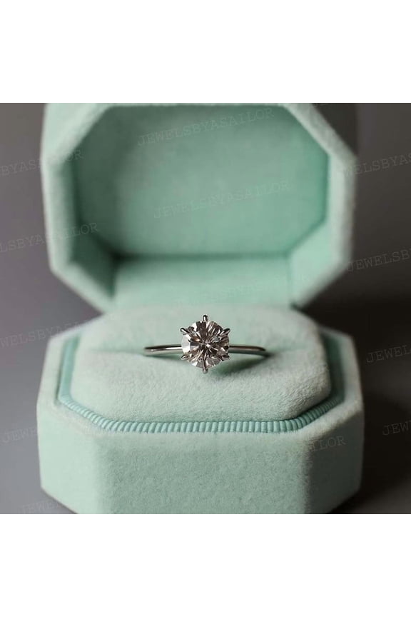 Round Cut Moissanite Engagement Ring, Single Stone Diamond Solitaire Ring, Sterling Silver Bridal Promise Ring, Personalized Gift for Women