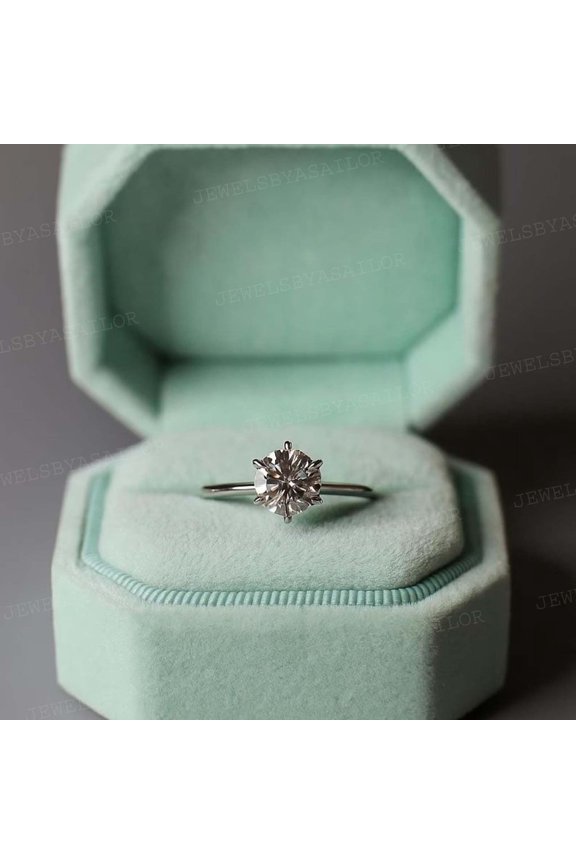 Round Cut Moissanite Engagement Ring, Single Stone Diamond Solitaire Ring, Sterling Silver Bridal Promise Ring, Personalized Gift for Women