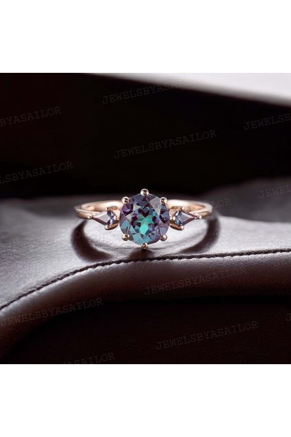 6MM Alexandrite Bridal Ring / Color- Changing Gemstone Ring / Rose Gold Plated Silver / June Birthstone Gift For Her