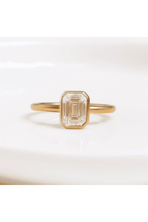 7X5MM Natural Moss Agate Ring / 1 Ct Lab Grown Gemstone / Opal Moissanite Jewelry / 925 Sterling Silver Ring / Women's Customized Birthday Present