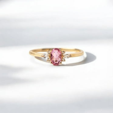 JEWELSBYASAILOR 8x6MM Oval Pink Sapphire Ring / Marquise Moissanite Bridal Ring / Dainty Bridal Women's Jewelry