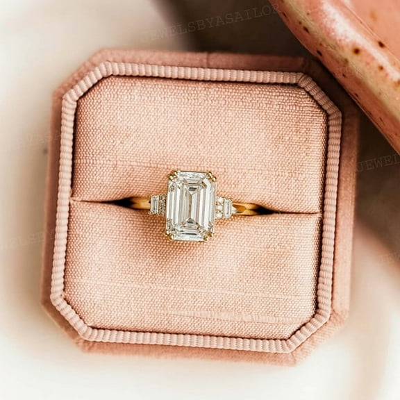 JEWELSBYASAILOR Emerald Cut Moissanite Engagement Ring, Solitaire Diamond Wedding Ring, Streling Silver Bridal Jwelry