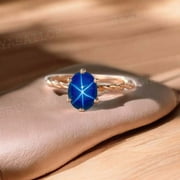JEWELSBYASAILOR Blue Star Sapphire Ring / Lindy Star Ring / 925 Sterling Silver Jewelry / 6 rays Star 6×8 MM Cabochon Gemstone / Twisted Band