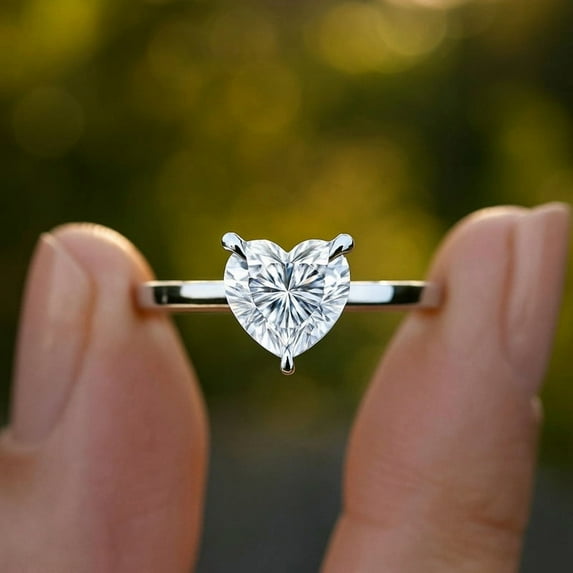 JEWELSBYASAILOR 1.5 CT Heart Shaped Moissanite Engagement Ring, Solitaire Ring For Women,