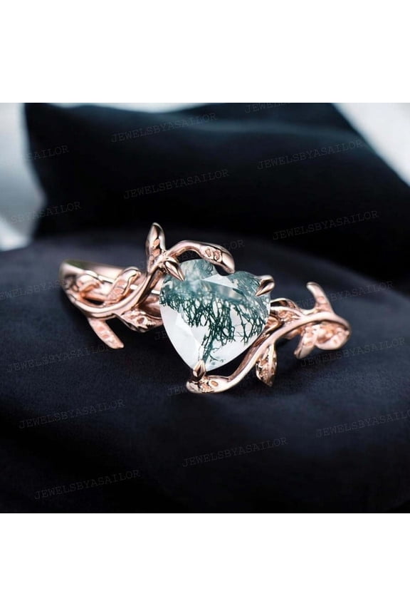 Natural Heart Moss Agate Promise Ring / Natured Inspired Twig Ring / Gift for Nature Lover