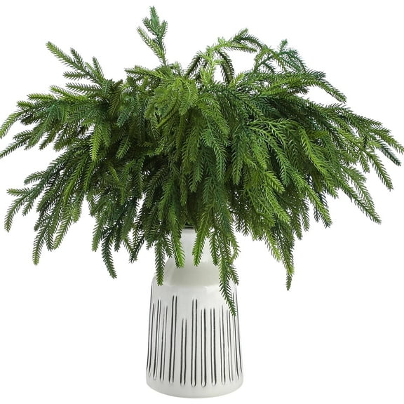 JEWLALO 12 Pcs 18 Inch Christmas Norfolk Pine Branches, Lifelike Bendable Non-Shedding Greenery Stems Faux Pine Picks for Christmas Mantel Centerpiece Garland Wreath and Holiday Decors