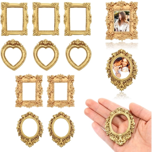 JEWLALO 12PCS Vintage Resin Mini Picture Frames, Antique Small Frames Tiny Picture Frames Oval Rectangle Wall Hanging Table Top Jewelry Display for DIY Photo Wedding Decors for Christmas