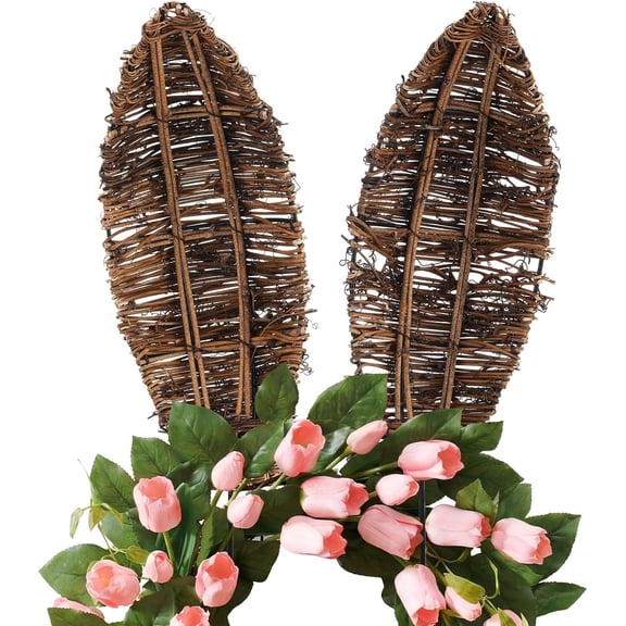 JEWLALO 14.5" Bendable Grapevine Bunny Ears for DIY Easter Wreaths, Natural Rattan Rabbit Ear Wreath Attachment with Iron Wire, Rustic Farmhouse Spring Door Decor & Wreath Making Supplies