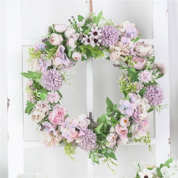 JEWLALO 16" Spring Wreath for Front Door, Lush Artificial Flowers & Ferns for Entry Doors, Patio Walls, and Seasonal Spring Summer Home Decorating, Spring Summer Wreaths for Front Door (Purple)