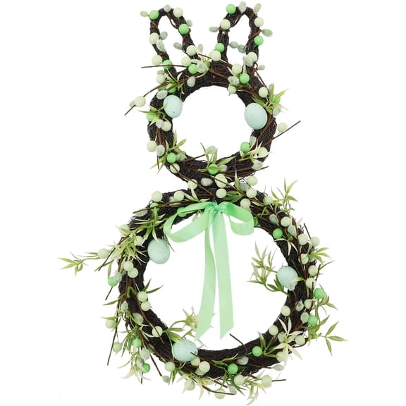 JEWLALO 18" Easter Bunny Wreath – Small Bunny Shape Wreath with Green Berry and Egg Decorations, Front Door Easter Decor, Spring Wreaths for Home and Porch