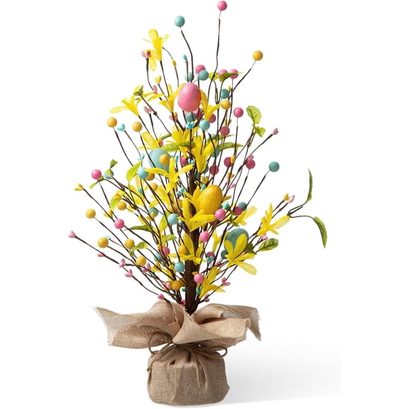 JEWLALO 18" Easter Eggs Table Tree with Burlap Base Decorative Table Tree Decor for Spring Easter Party Supplies Decorations
