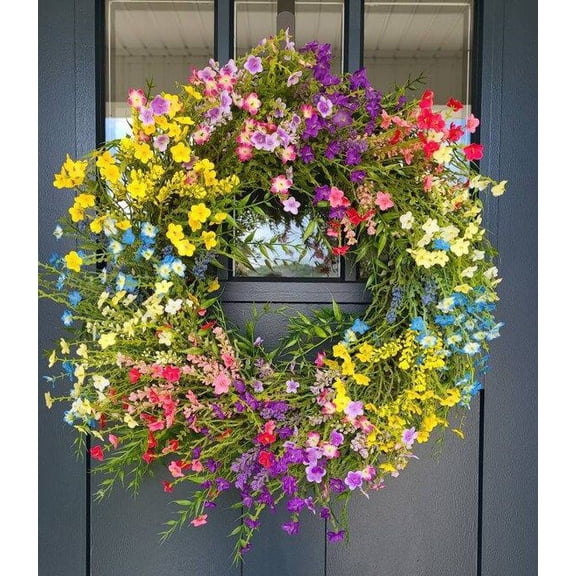 JEWLALO 18" Spring Summer Greenery Wreath, Artificial Floral Wreath Perfect for Front Door Entrances, Home Living Walls and Garden Porch Decorations