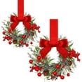 thumbnail image 1 of JEWLALO 2 Pack Mini Christmas Wreaths, Bow Ribbon Cedar Red Berry, Mini Christmas Wreaths for Cabinets, Small Window, Door, Farmhouse Xmas Party Decorations, Instant Festive Charm, 1 of 7