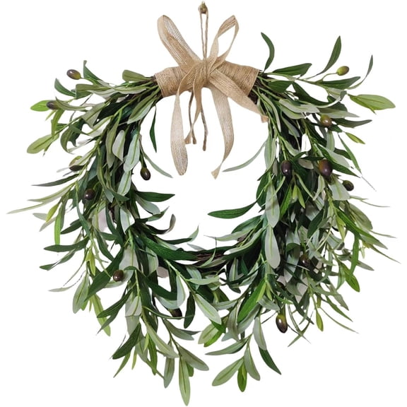 JEWLALO 20" Artificial Olive Garland with Greenery Leaves – Faux Olive Wreath for Front Door, Farmhouse Wall Decor, Hanging Green Wreath for Window or Wedding Spring Summer Decoration
