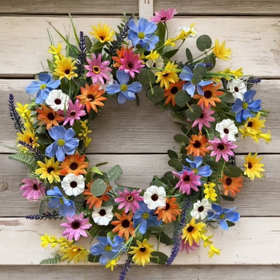 JEWLALO 20" Spring Summer Wreath, Bright Artificial Flower Wreath for Apartment Front Doors, Living Room Display Walls and Porch Decorations