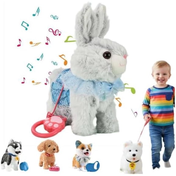 JEWLALO 2026 Lifelike Robot Bunny Plush Toy with Touch Sensing Voice Motion Leash Remote, Soft Fluffy Robots Bunny Stuffed Animals, Interesting Easter Gifts