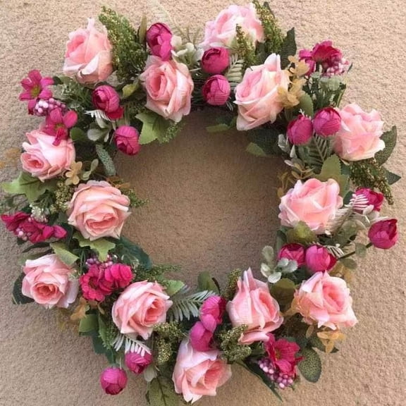 JEWLALO 22" Artificial Spring Wreath for Front Door, Colorful Flowers & Leaves for Patio Seating Areas, Porch Walls, and Seasonal Home Decorations, Spring Summer Wreaths for Front Door